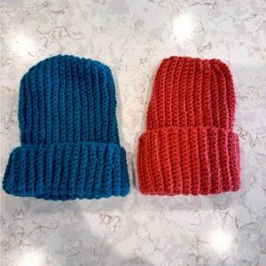 Cozy Newborn Knit Beanie Set - Blue and Red